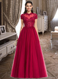 Alison Ball-Gown/Princess Scoop Neck Floor-Length Tulle Prom Dresses With Sequins UKP0014357