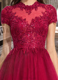 Alison Ball-Gown/Princess Scoop Neck Floor-Length Tulle Prom Dresses With Sequins UKP0014357