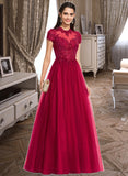 Alison Ball-Gown/Princess Scoop Neck Floor-Length Tulle Prom Dresses With Sequins UKP0014357