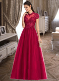 Alison Ball-Gown/Princess Scoop Neck Floor-Length Tulle Prom Dresses With Sequins UKP0014357