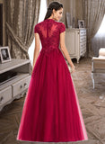 Alison Ball-Gown/Princess Scoop Neck Floor-Length Tulle Prom Dresses With Sequins UKP0014357