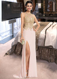 Esperanza Sheath/Column Scoop Neck Sweep Train Jersey Prom Dresses With Lace Sequins UKP0014358