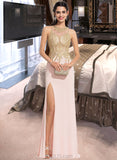 Esperanza Sheath/Column Scoop Neck Sweep Train Jersey Prom Dresses With Lace Sequins UKP0014358