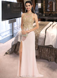 Esperanza Sheath/Column Scoop Neck Sweep Train Jersey Prom Dresses With Lace Sequins UKP0014358