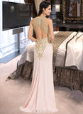 Esperanza Sheath/Column Scoop Neck Sweep Train Jersey Prom Dresses With Lace Sequins UKP0014358