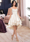 Norah A-Line Sweetheart Asymmetrical Satin Prom Dresses With Lace Beading Cascading Ruffles UKP0014359