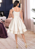 Norah A-Line Sweetheart Asymmetrical Satin Prom Dresses With Lace Beading Cascading Ruffles UKP0014359