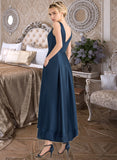 Maliyah Ball-Gown/Princess V-neck Asymmetrical Satin Prom Dresses With Pockets UKP0014365