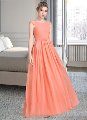 Rosalie Ball-Gown/Princess V-neck Floor-Length Chiffon Prom Dresses With Ruffle UKP0014367