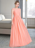 Rosalie Ball-Gown/Princess V-neck Floor-Length Chiffon Prom Dresses With Ruffle UKP0014367