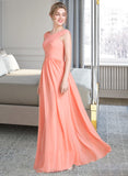 Rosalie Ball-Gown/Princess V-neck Floor-Length Chiffon Prom Dresses With Ruffle UKP0014367