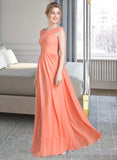 Rosalie Ball-Gown/Princess V-neck Floor-Length Chiffon Prom Dresses With Ruffle UKP0014367