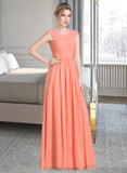 Rosalie Ball-Gown/Princess V-neck Floor-Length Chiffon Prom Dresses With Ruffle UKP0014367