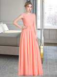 Rosalie Ball-Gown/Princess V-neck Floor-Length Chiffon Prom Dresses With Ruffle UKP0014367