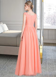 Rosalie Ball-Gown/Princess V-neck Floor-Length Chiffon Prom Dresses With Ruffle UKP0014367