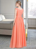 Rosalie Ball-Gown/Princess V-neck Floor-Length Chiffon Prom Dresses With Ruffle UKP0014367