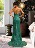 Lucinda Trumpet/Mermaid V-neck Floor-Length Sequined Prom Dresses With Beading Sequins UKP0014368