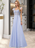 Elle A-Line V-neck Floor-Length Chiffon Prom Dresses With Lace Beading Feather Flower(s) Sequins UKP0014369