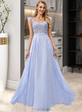 Elle A-Line V-neck Floor-Length Chiffon Prom Dresses With Lace Beading Feather Flower(s) Sequins UKP0014369