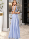 Elle A-Line V-neck Floor-Length Chiffon Prom Dresses With Lace Beading Feather Flower(s) Sequins UKP0014369