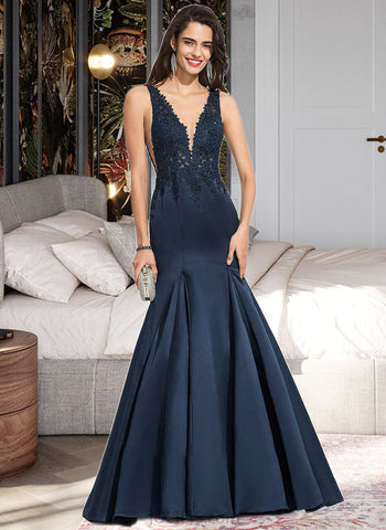 Louise Trumpet/Mermaid V-neck Sweep Train Satin Prom Dresses With Beading UKP0014371