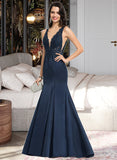 Louise Trumpet/Mermaid V-neck Sweep Train Satin Prom Dresses With Beading UKP0014371