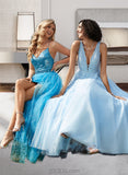 Giada Ball-Gown/Princess V-neck Sweep Train Tulle Prom Dresses With Lace Beading UKP0014372