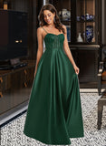 Carolyn A-line Sweetheart Floor-Length Satin Prom Dresses With Sequins UKP0014373