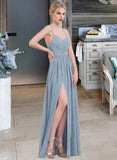 Novia A-Line Sweetheart Floor-Length Chiffon Prom Dresses With Ruffle Split Front UKP0014374