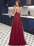 Elaina A-Line V-neck Floor-Length Tulle Prom Dresses With Beading Sequins UKP0014375