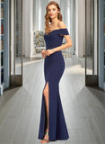 Moriah Trumpet/Mermaid Off-the-Shoulder Floor-Length Stretch Crepe Prom Dresses With Split Front UKP0014376