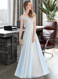 Jewel A-Line Off-the-Shoulder Floor-Length Chiffon Prom Dresses With Beading Sequins UKP0014377