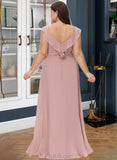 Angel Empire V-neck Floor-Length Chiffon Prom Dresses With Cascading Ruffles UKP0014379