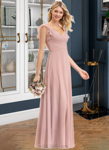 Angel Empire V-neck Floor-Length Chiffon Prom Dresses With Cascading Ruffles UKP0014379