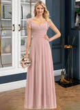 Angel Empire V-neck Floor-Length Chiffon Prom Dresses With Cascading Ruffles UKP0014379