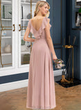 Angel Empire V-neck Floor-Length Chiffon Prom Dresses With Cascading Ruffles UKP0014379