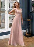 Angel Empire V-neck Floor-Length Chiffon Prom Dresses With Cascading Ruffles UKP0014379