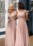 Angel Empire V-neck Floor-Length Chiffon Prom Dresses With Cascading Ruffles UKP0014379