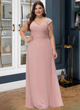 Angel Empire V-neck Floor-Length Chiffon Prom Dresses With Cascading Ruffles UKP0014379