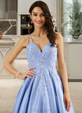 Noelle Ball-Gown/Princess V-neck Floor-Length Satin Prom Dresses With Beading Sequins UKP0014380