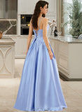 Noelle Ball-Gown/Princess V-neck Floor-Length Satin Prom Dresses With Beading Sequins UKP0014380