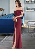 Kayley Sheath/Column Off-the-Shoulder Floor-Length Satin Prom Dresses With Ruffle Split Front UKP0014381