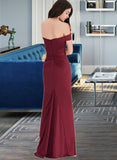 Kayley Sheath/Column Off-the-Shoulder Floor-Length Satin Prom Dresses With Ruffle Split Front UKP0014381