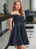 Tricia A-Line Off-the-Shoulder Short/Mini Satin Prom Dresses With Lace Sequins UKP0014383