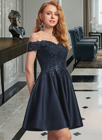 Tricia A-Line Off-the-Shoulder Short/Mini Satin Prom Dresses With Lace Sequins UKP0014383