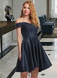 Tricia A-Line Off-the-Shoulder Short/Mini Satin Prom Dresses With Lace Sequins UKP0014383