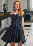 Tricia A-Line Off-the-Shoulder Short/Mini Satin Prom Dresses With Lace Sequins UKP0014383