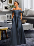 Hanna A-Line Off-the-Shoulder Floor-Length Satin Prom Dresses With Pleated UKP0014385