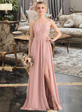 Lorena A-Line Sweetheart Floor-Length Chiffon Lace Prom Dresses With Split Front UKP0014387