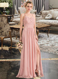 Lorena A-Line Sweetheart Floor-Length Chiffon Lace Prom Dresses With Split Front UKP0014387